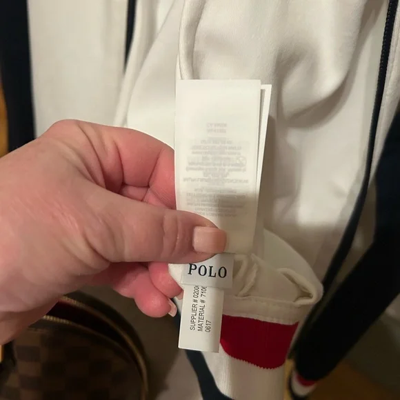 Polo Ralph Lauren women's full zip track jacket white navy blue sleeves red trim - Picture 7 of 10